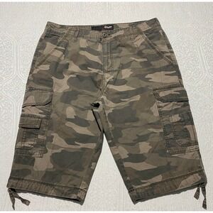 Plugg Mens Camo Cargo Shorts Size 36 Green Brown Ripstop Cotton Utility Tactical